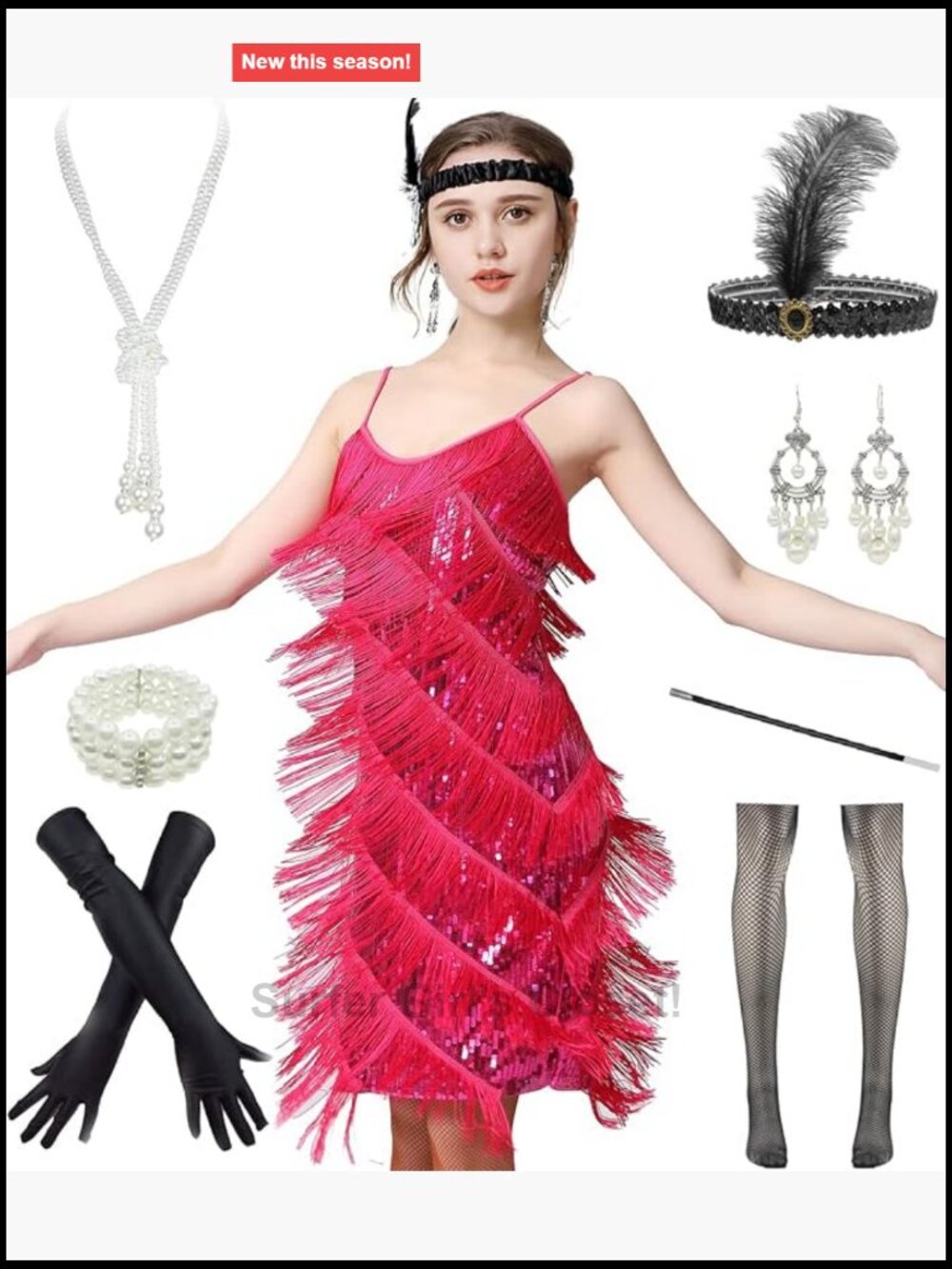 1920s Flapper Dress Fringe Tassel V-Neck Costume Party Dress with Accessories
